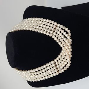 Five Strand Faux Pearl Choker Necklace
